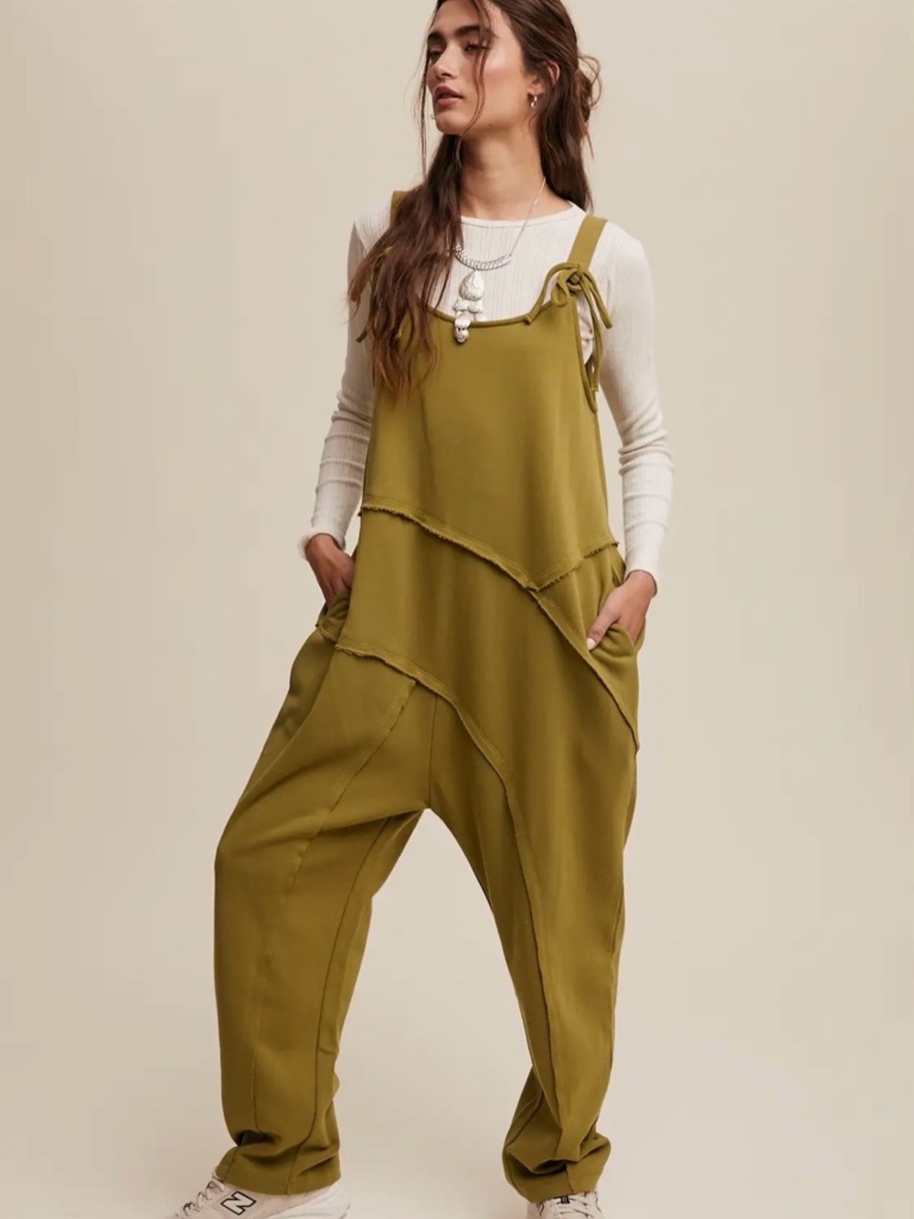 Olive Green Relaxed Strap Jumpsuit